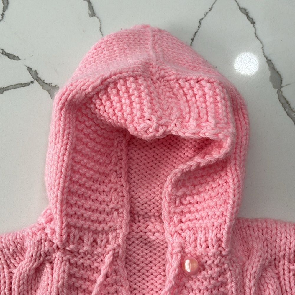 Handmade Pink Infant Girls Cable Knit Hand Made Hoodie Sweater Tassels 18-24M - Picture 7 of 11